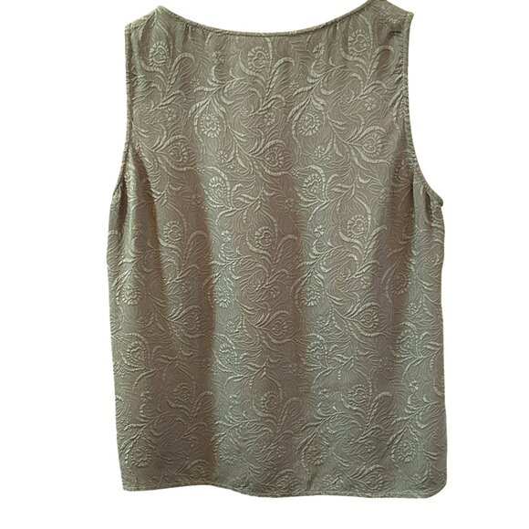 Citron Women's Dark Green Bohemian Floral Sleeveless Silk Blouse - Picture 4 of 5